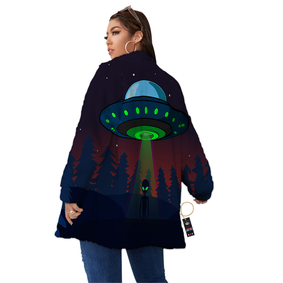 Alien Invasion On Earth Print Women's Sherpa Jacket-grizzshop