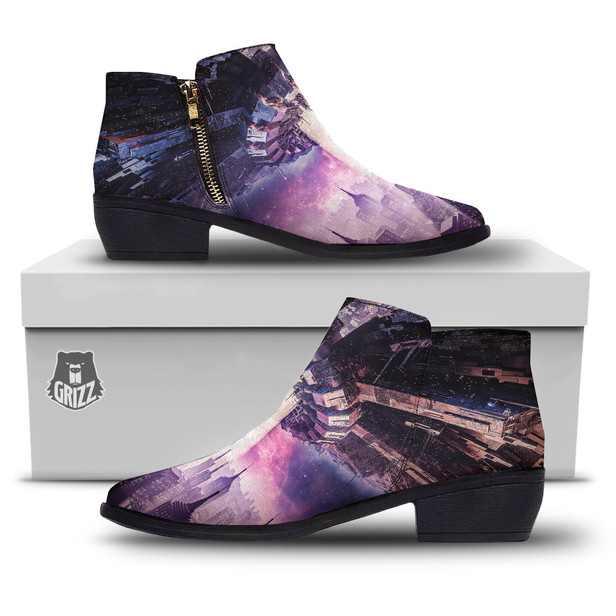 Alien Invasion Print Ankle Boots-grizzshop
