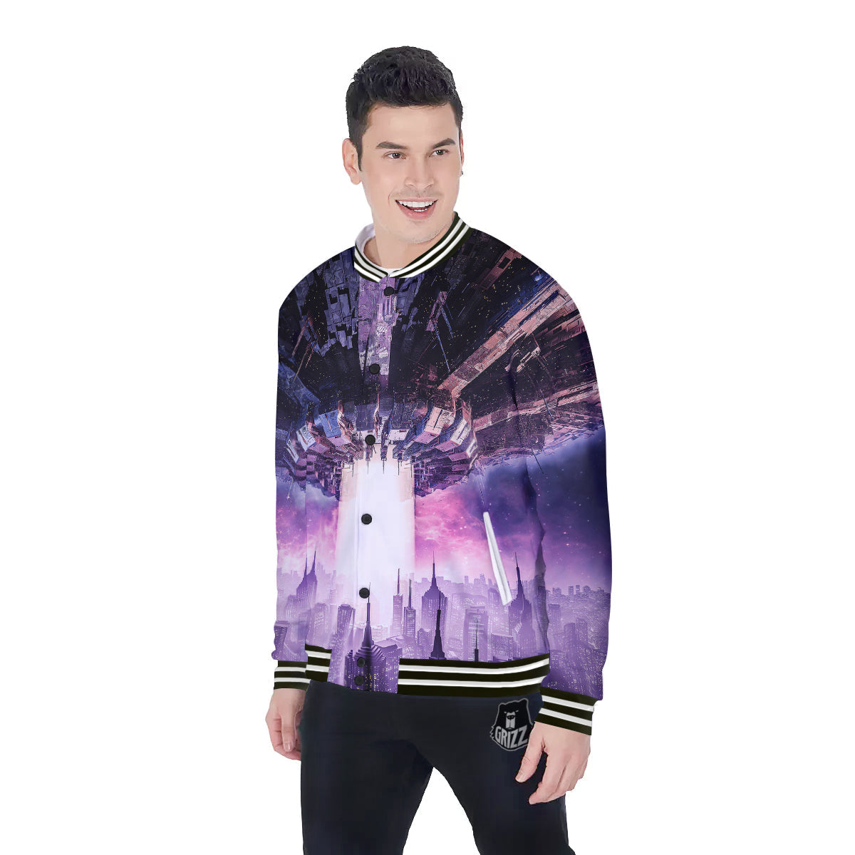 Alien Invasion Print Baseball Jacket-grizzshop