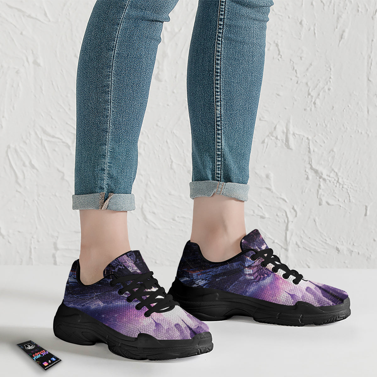 Alien Invasion Print Black Chunky Shoes-grizzshop