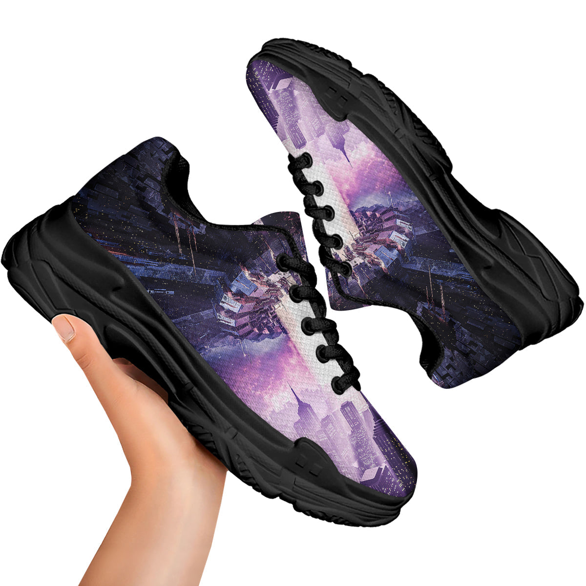 Alien Invasion Print Black Chunky Shoes-grizzshop