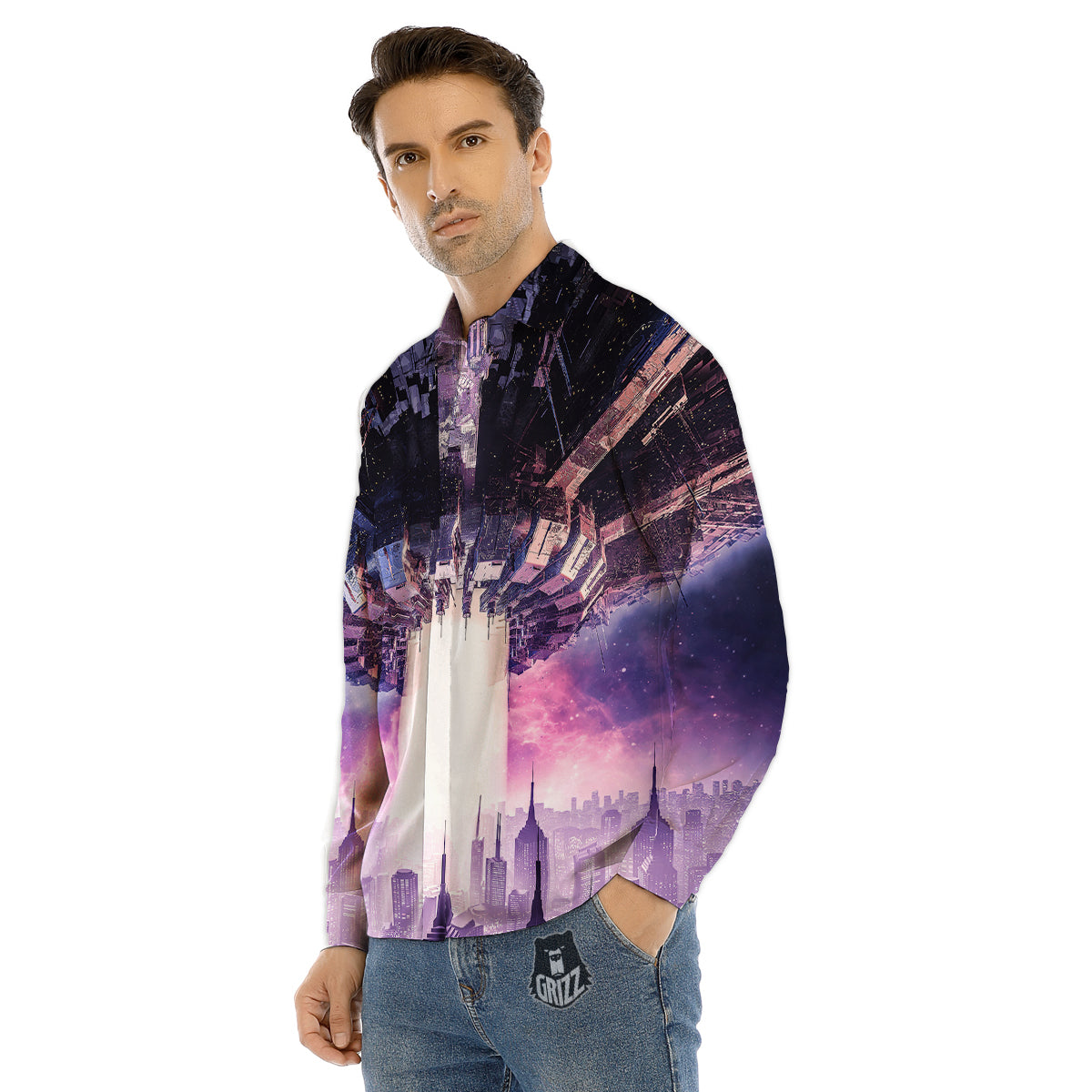 Alien Invasion Print Men's Dress Shirts-grizzshop