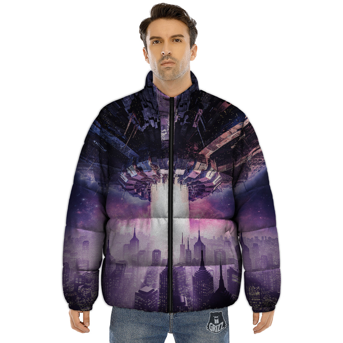 Alien Invasion Print Puffer Jacket-grizzshop