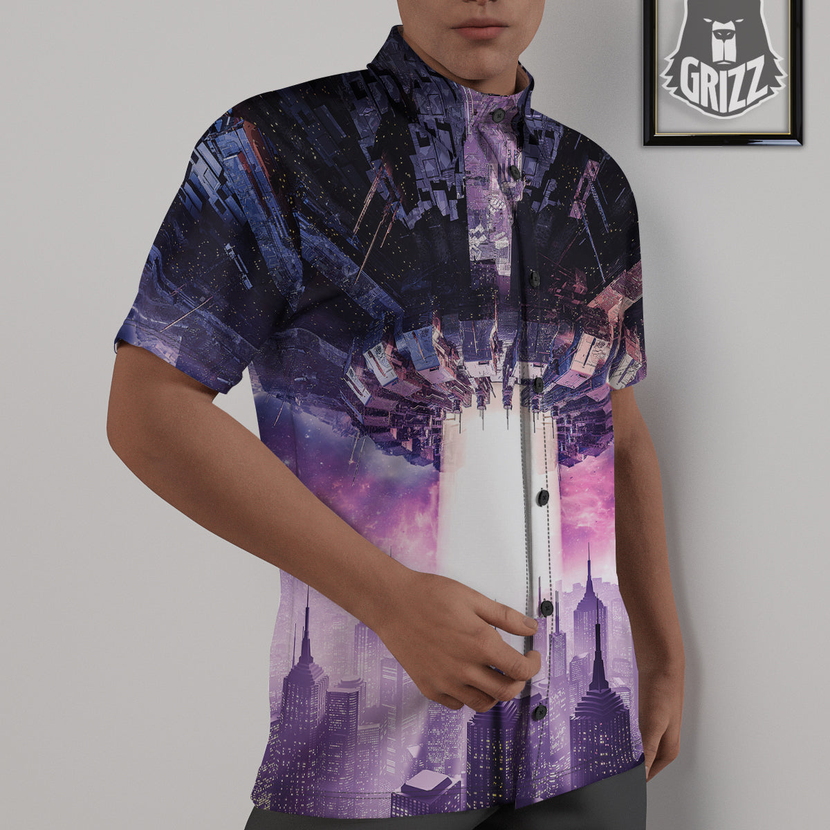 Alien Invasion Print Untucked Shirts-grizzshop