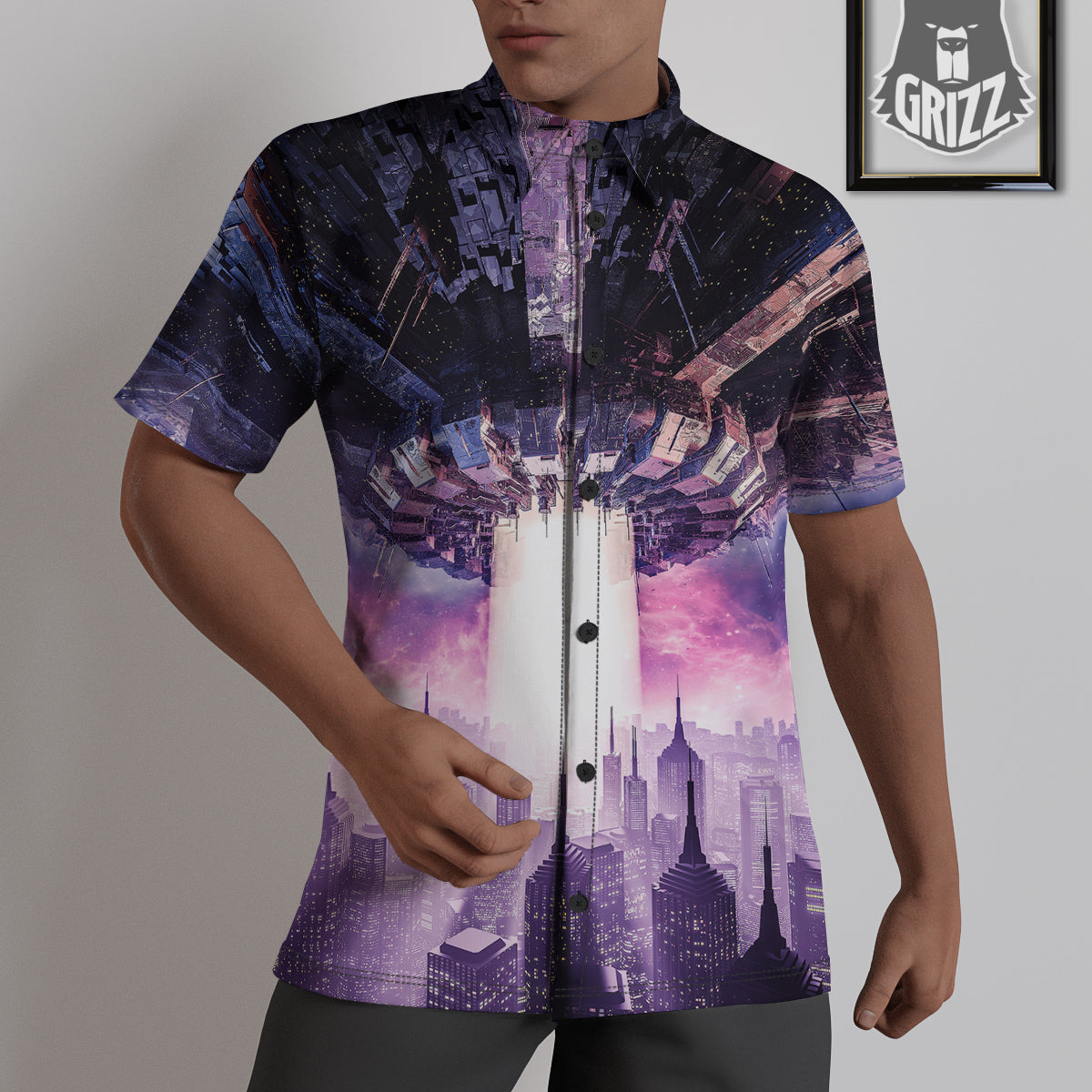 Alien Invasion Print Untucked Shirts-grizzshop