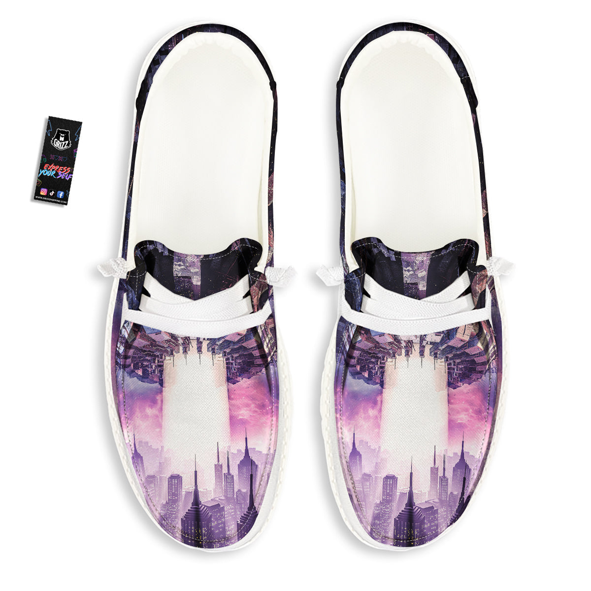 Alien Invasion Print White Loafers-grizzshop