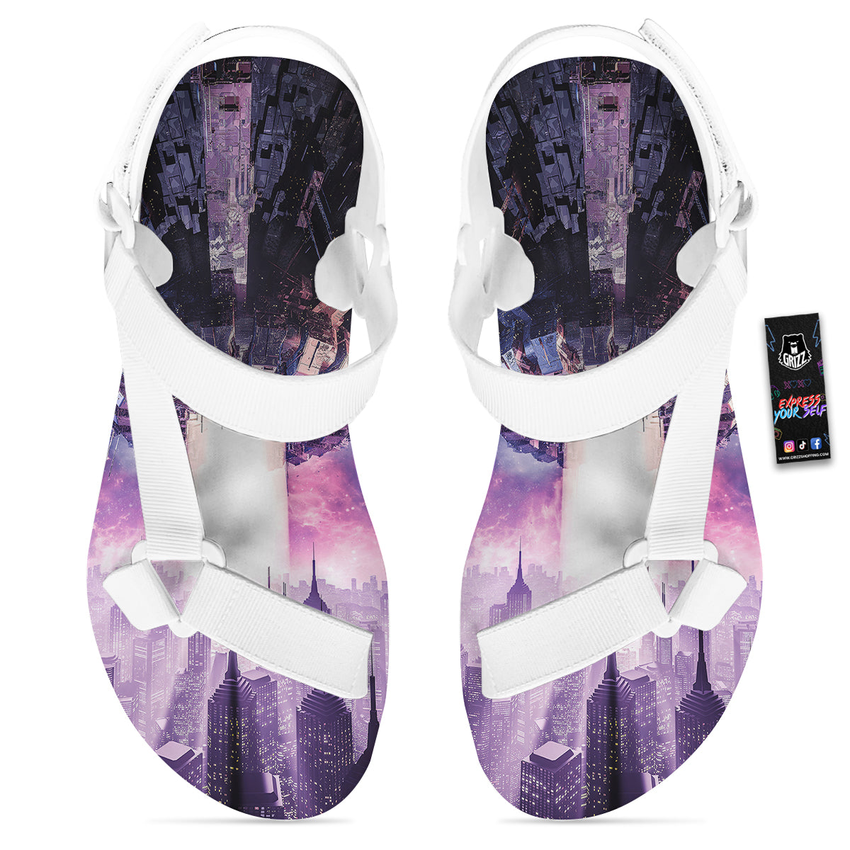 Alien Invasion Print White Open Toe Sandals-grizzshop