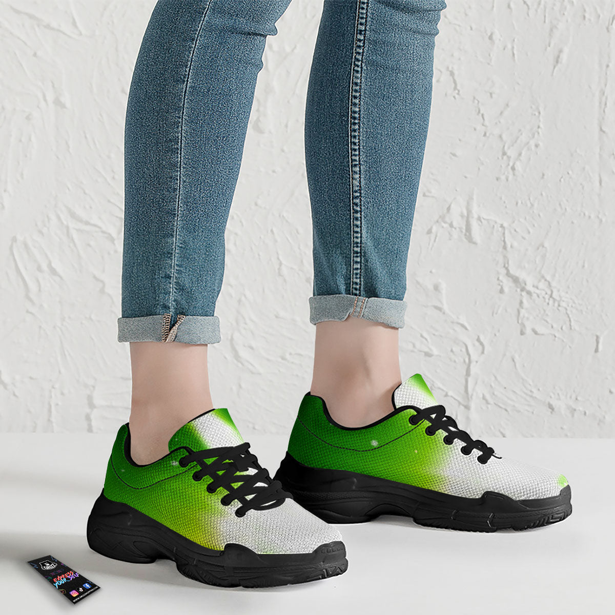 Alien Light Green Print Black Chunky Shoes-grizzshop