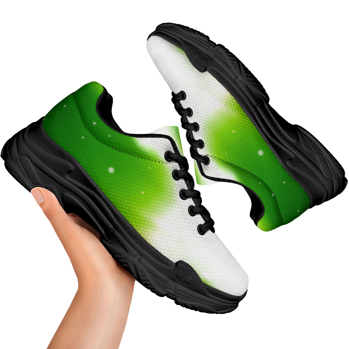 Alien Light Green Print Black Chunky Shoes-grizzshop