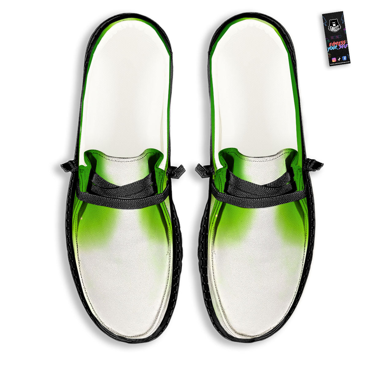 Alien Light Green Print Black Loafers-grizzshop