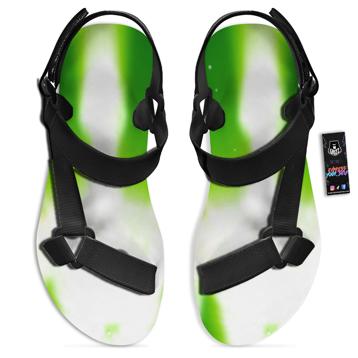 Alien Light Green Print Black Open Toe Sandals-grizzshop