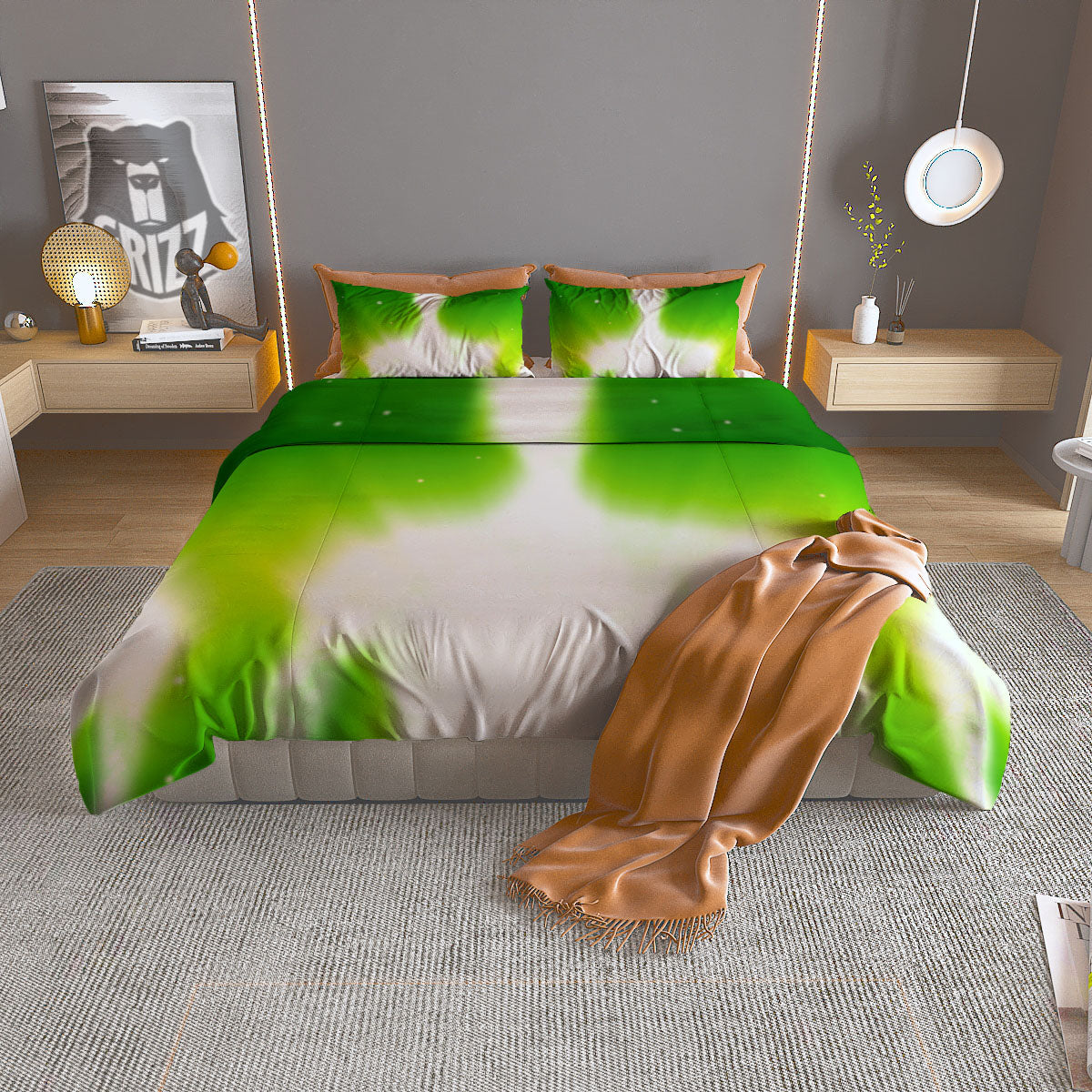 Alien Light Green Print Duvet Cover Bedding Set
