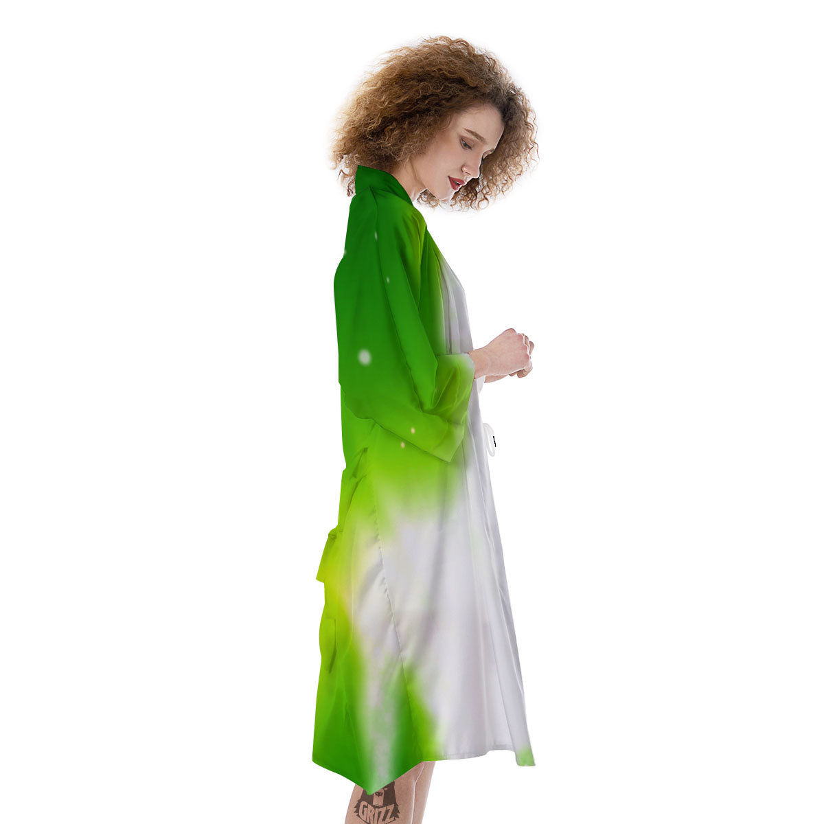 Alien Light Green Print Kimono-grizzshop