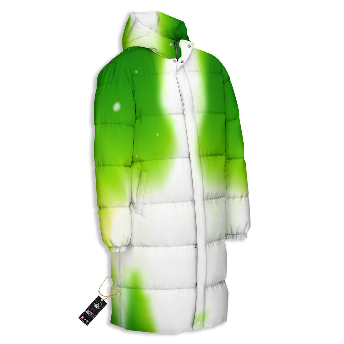 Alien Light Green Print Long Down Jacket-grizzshop