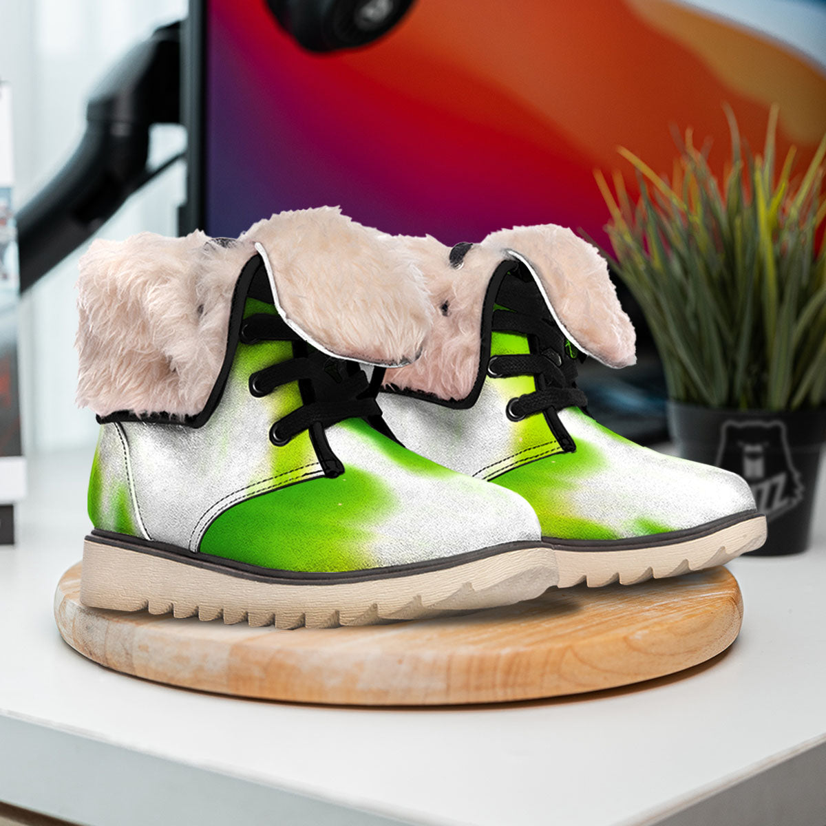 Alien Light Green Print Snow Boots-grizzshop