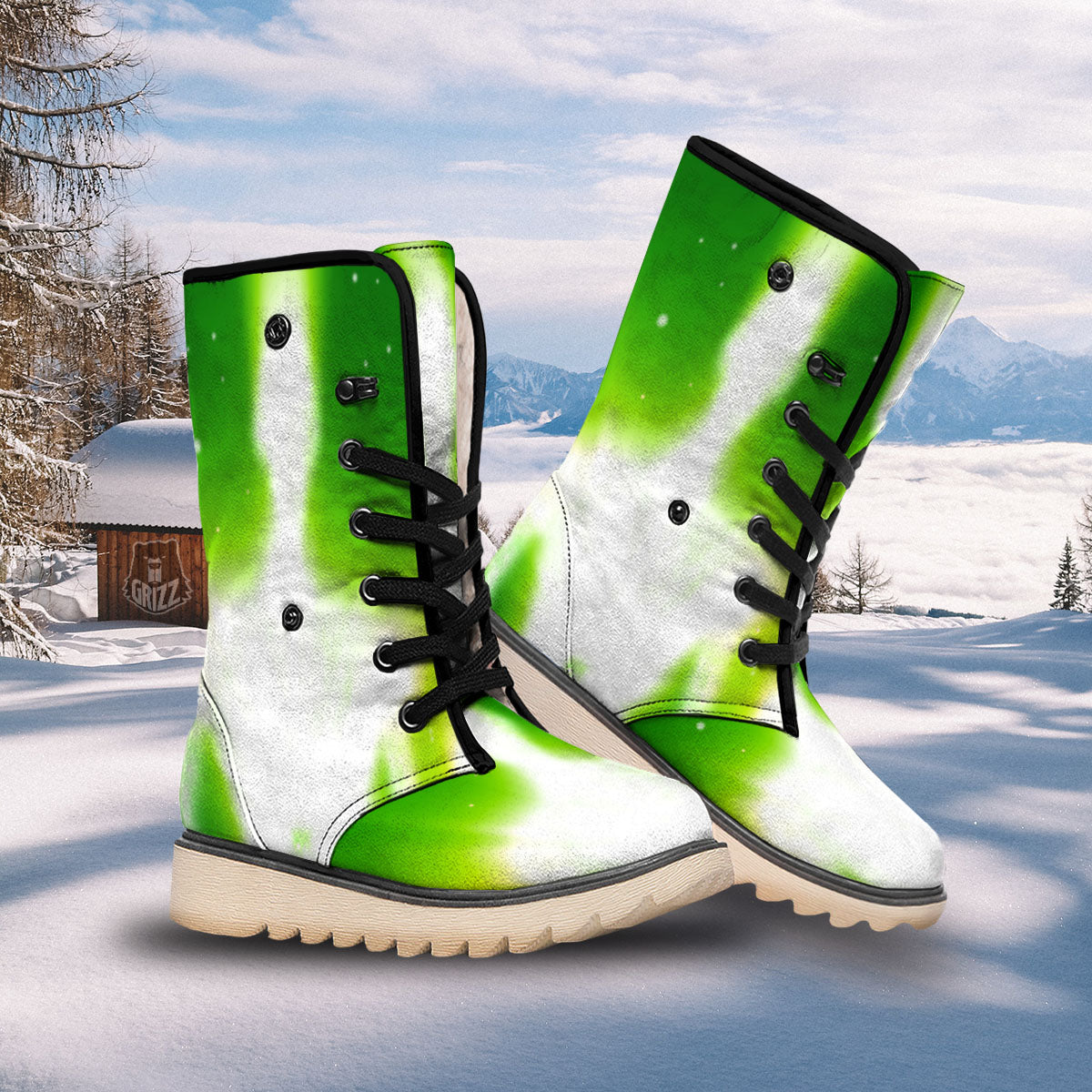 Alien Light Green Print Snow Boots-grizzshop