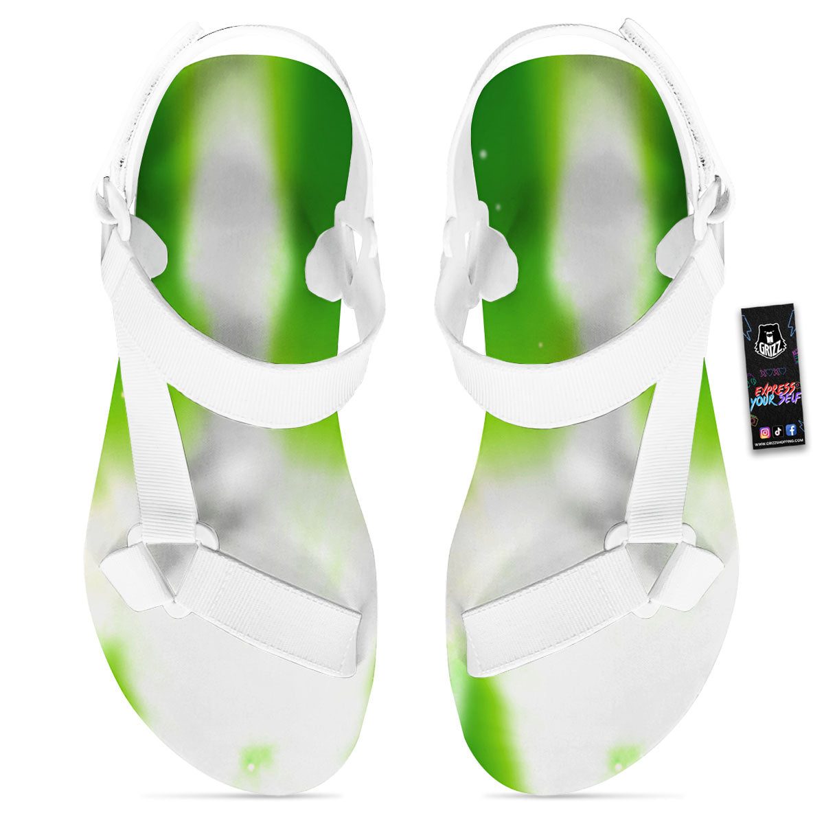Alien Light Green Print White Open Toe Sandals-grizzshop
