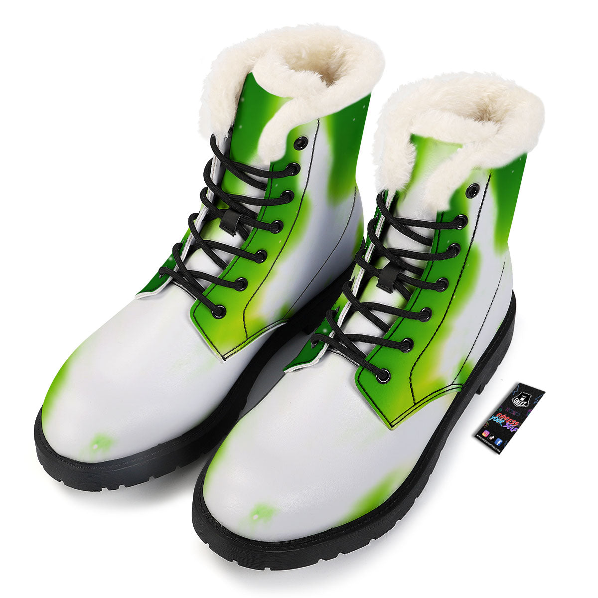 Alien Light Green Print Winter Boots-grizzshop