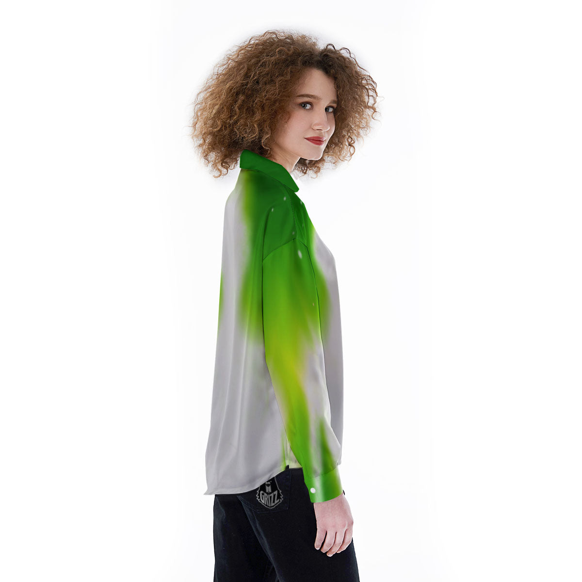 Alien Light Green Print Women's Long Sleeve Shirts-grizzshop