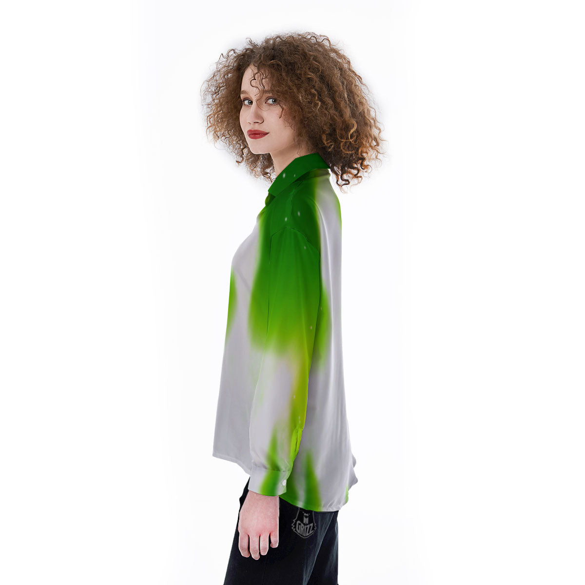 Alien Light Green Print Women's Long Sleeve Shirts-grizzshop