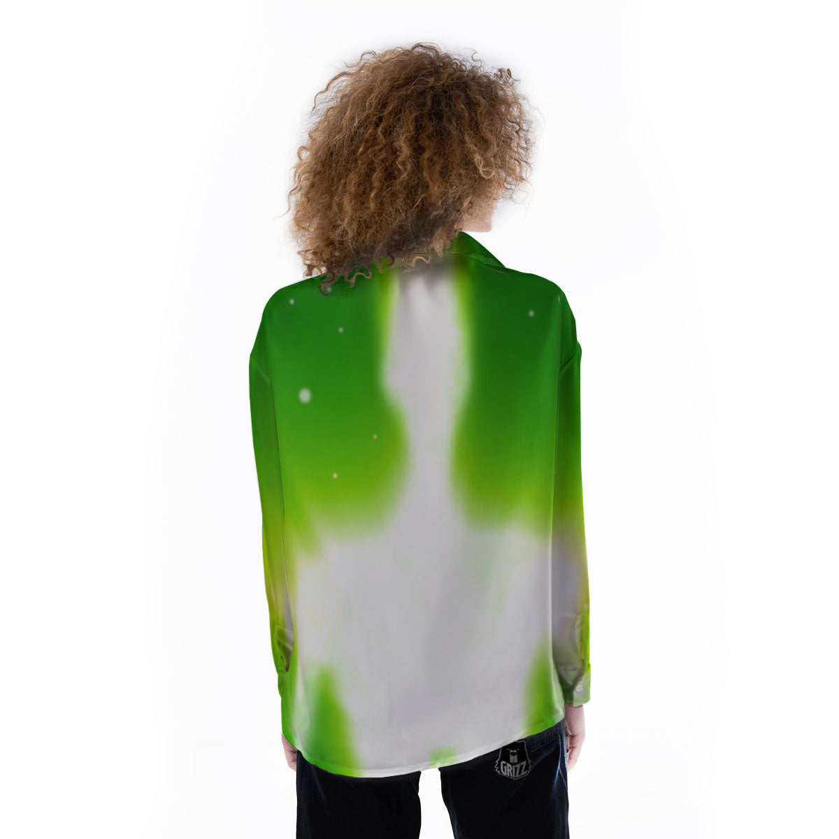 Alien Light Green Print Women's Long Sleeve Shirts-grizzshop