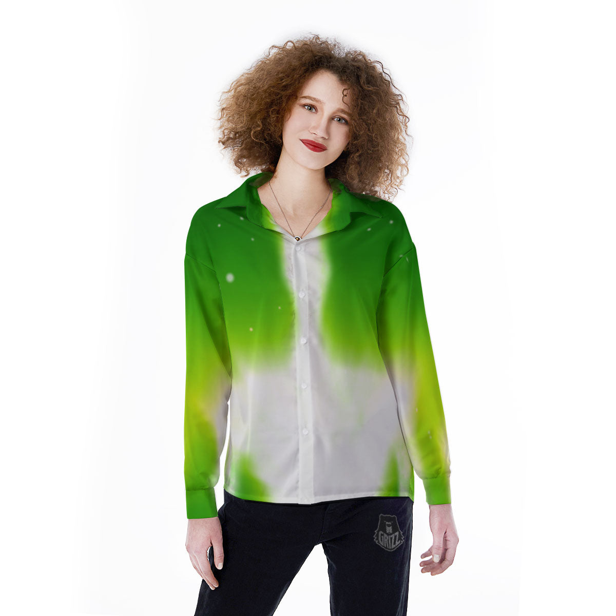 Alien Light Green Print Women's Long Sleeve Shirts-grizzshop
