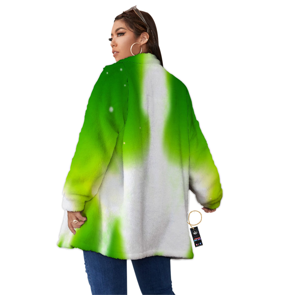 Alien Light Green Print Women's Sherpa Jacket-grizzshop