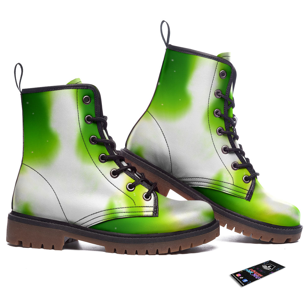 Alien Light Green Print Work Boots-grizzshop
