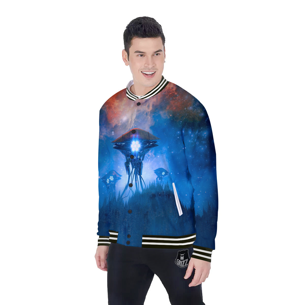 Alien Machines Print Baseball Jacket-grizzshop
