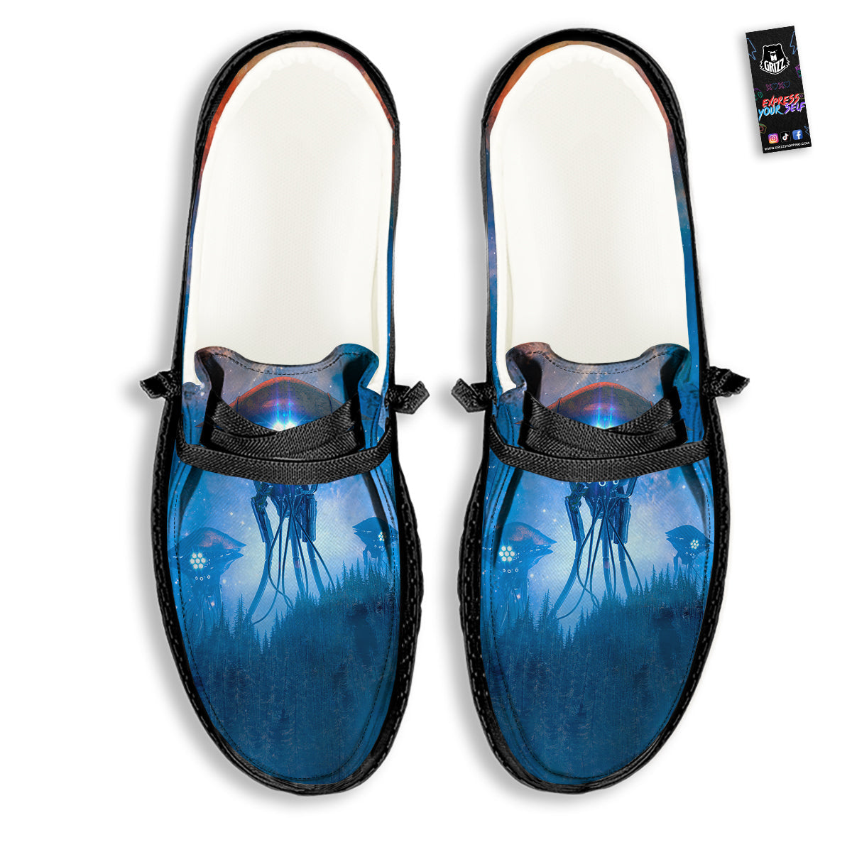 Alien Machines Print Black Loafers-grizzshop