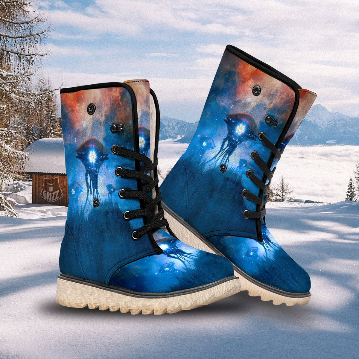 Alien Machines Print Snow Boots-grizzshop