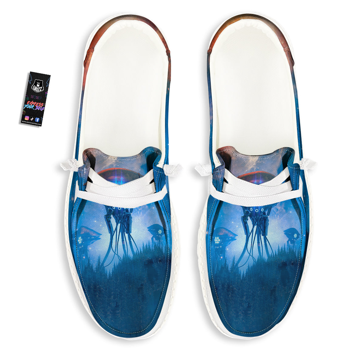 Alien Machines Print White Loafers-grizzshop