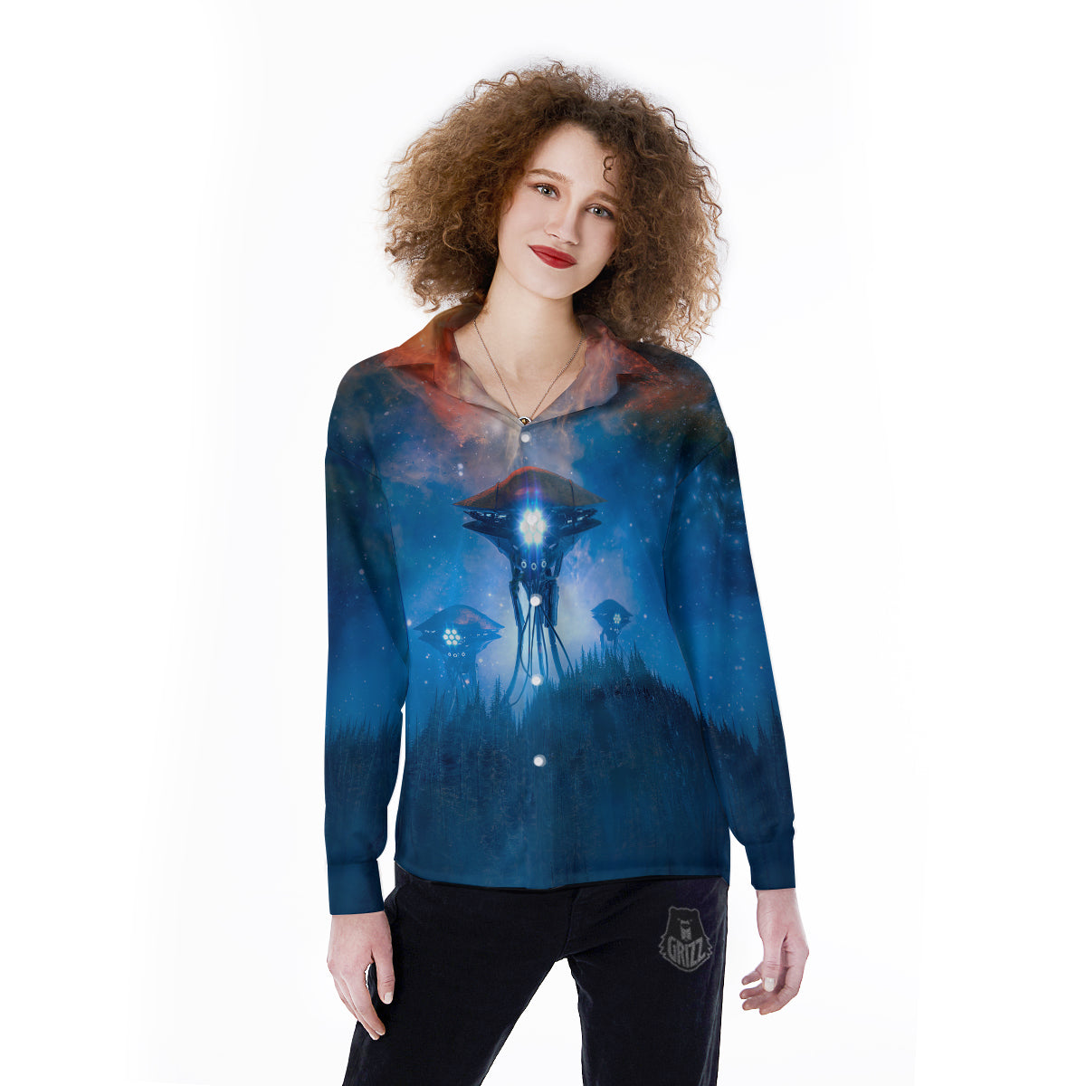 Alien Machines Print Women's Long Sleeve Shirts-grizzshop