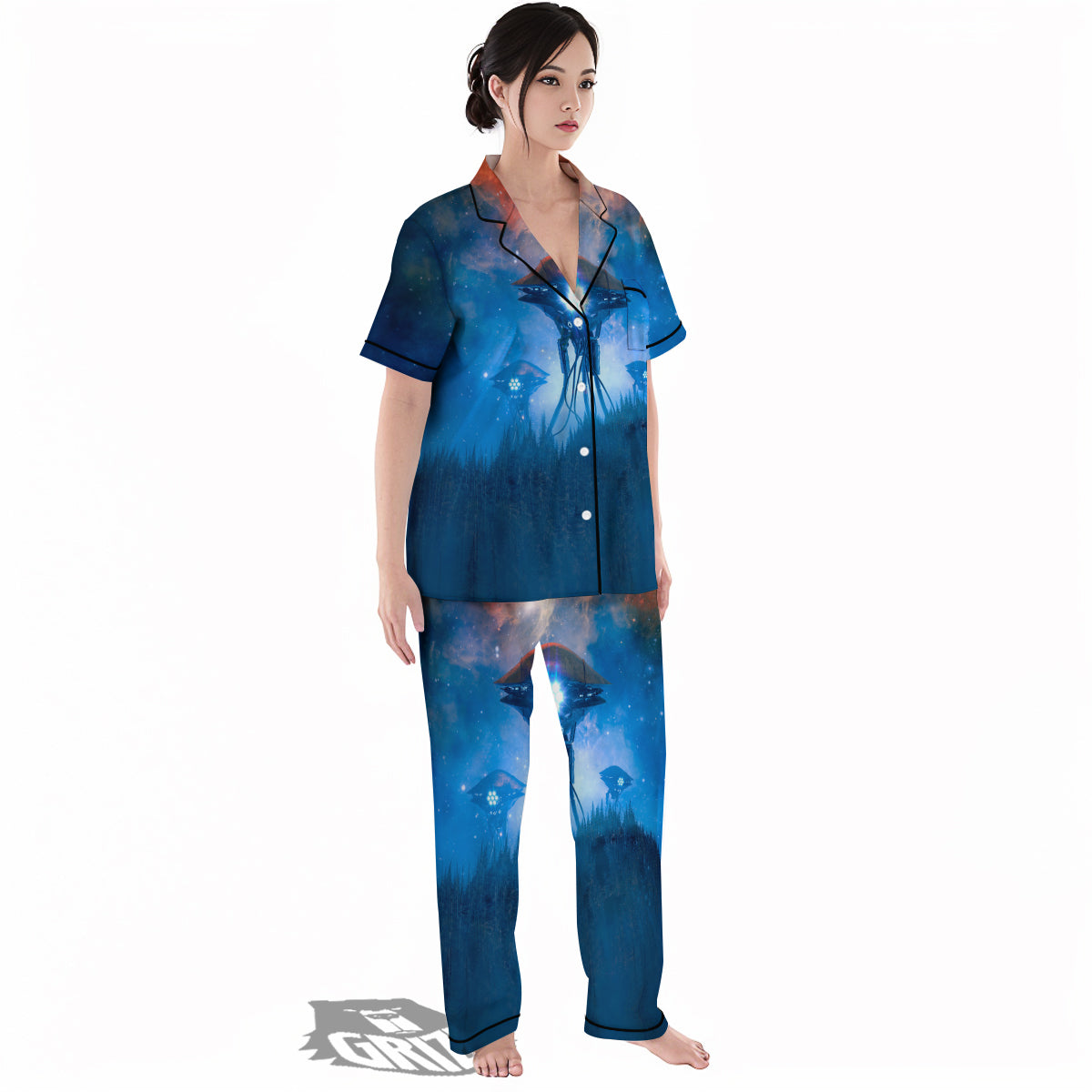 Alien Machines Print Women's Pajamas Set-grizzshop