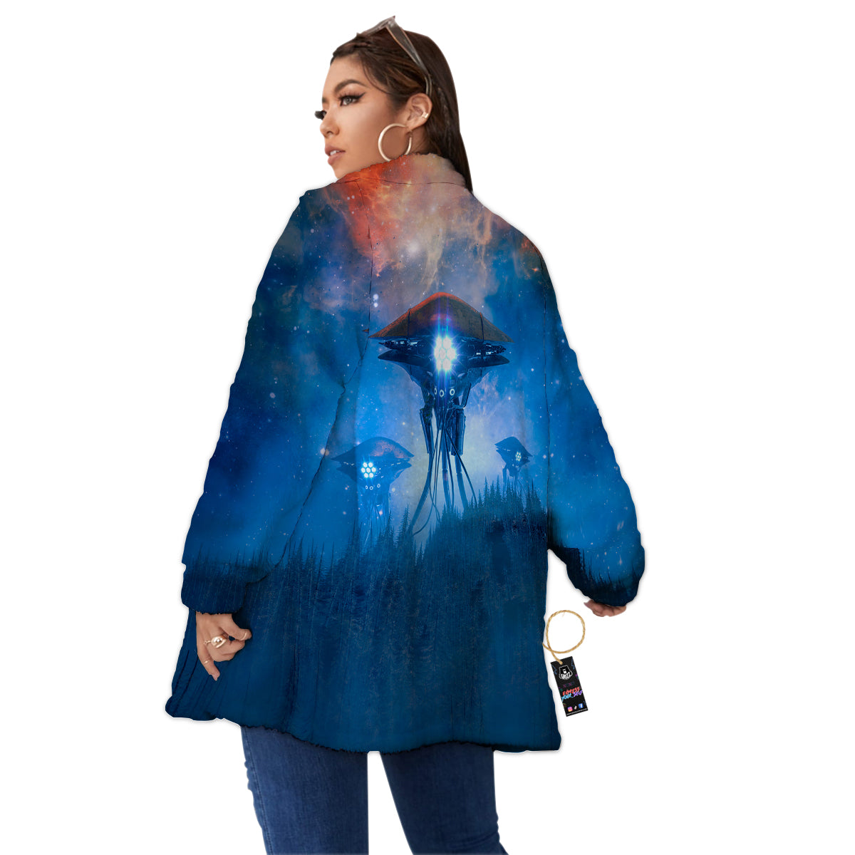 Alien Machines Print Women's Sherpa Jacket-grizzshop
