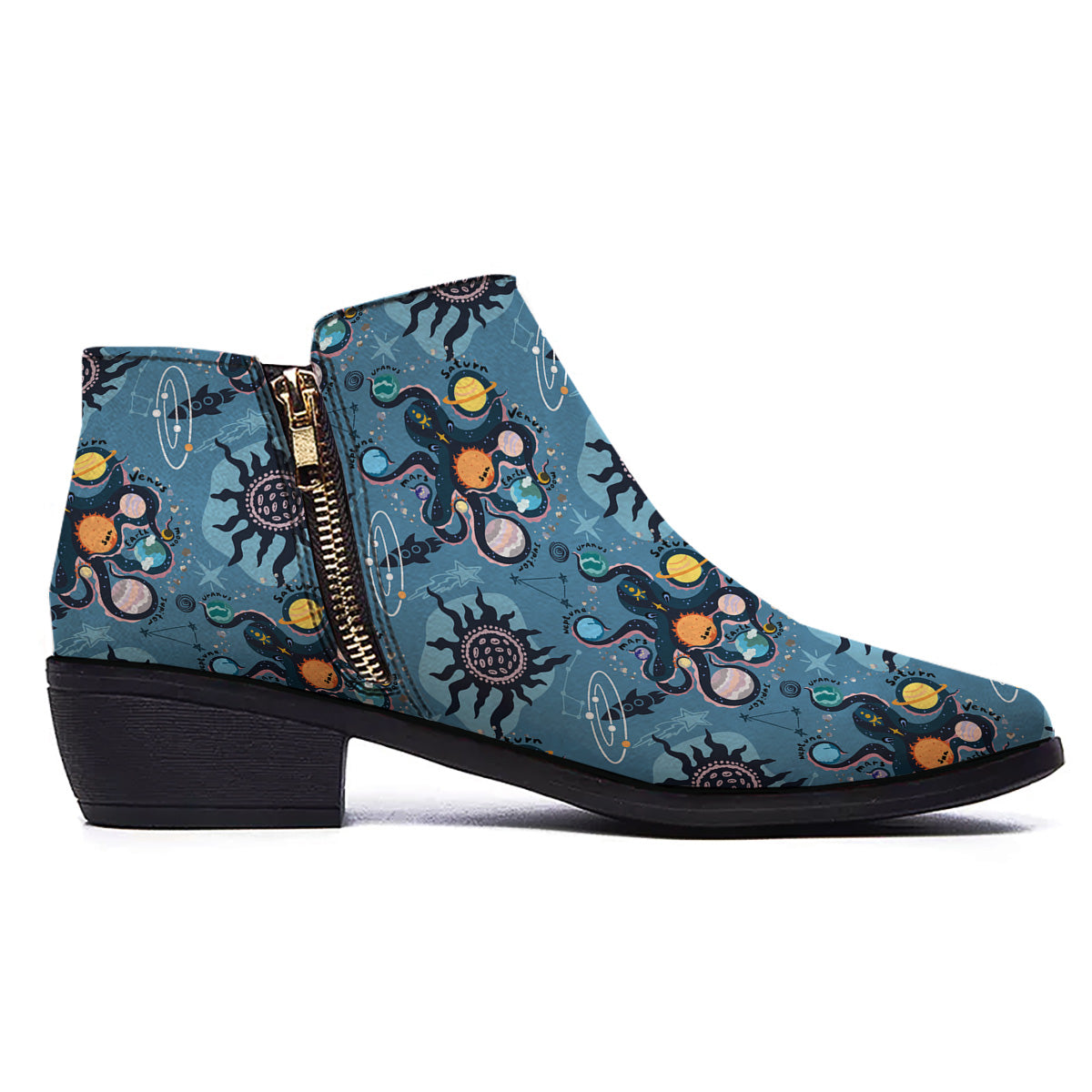 Alien On Planets Print Pattern Ankle Boots-grizzshop