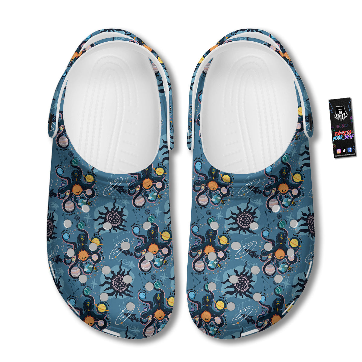 Alien On Planets Print Pattern Clog-grizzshop