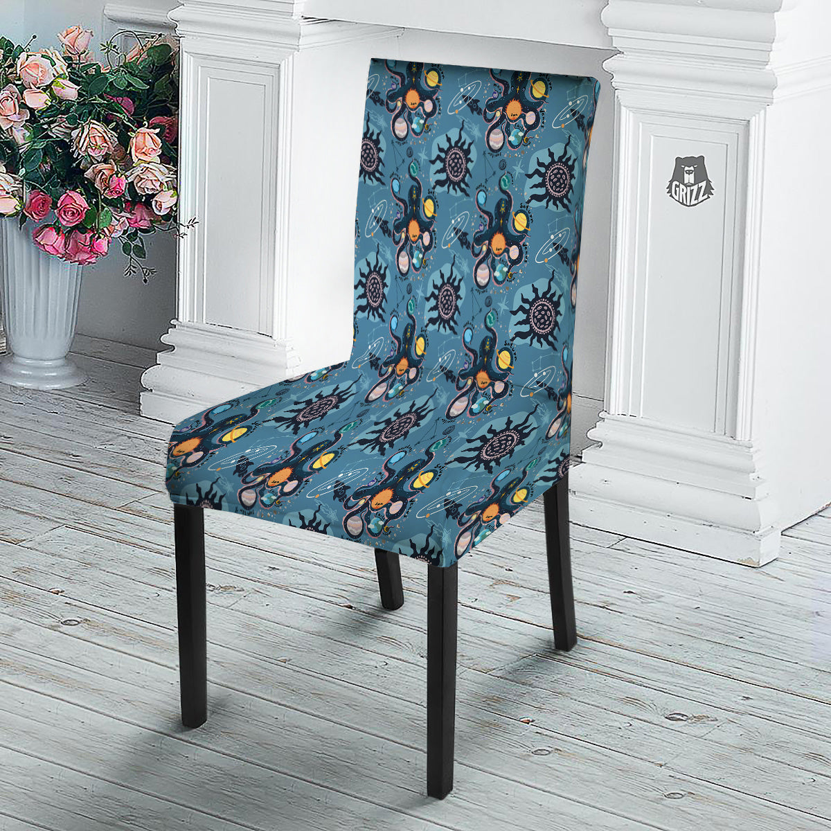 Alien On Planets Print Pattern Dining Chair Slipcover-grizzshop