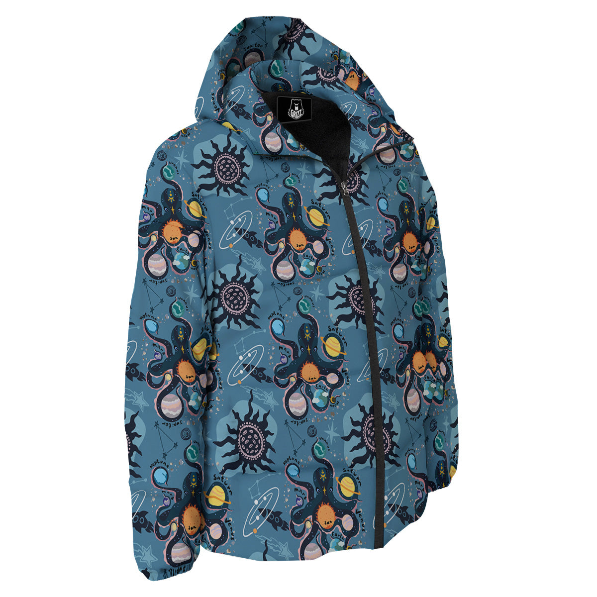 Alien On Planets Print Pattern Down Jacket-grizzshop
