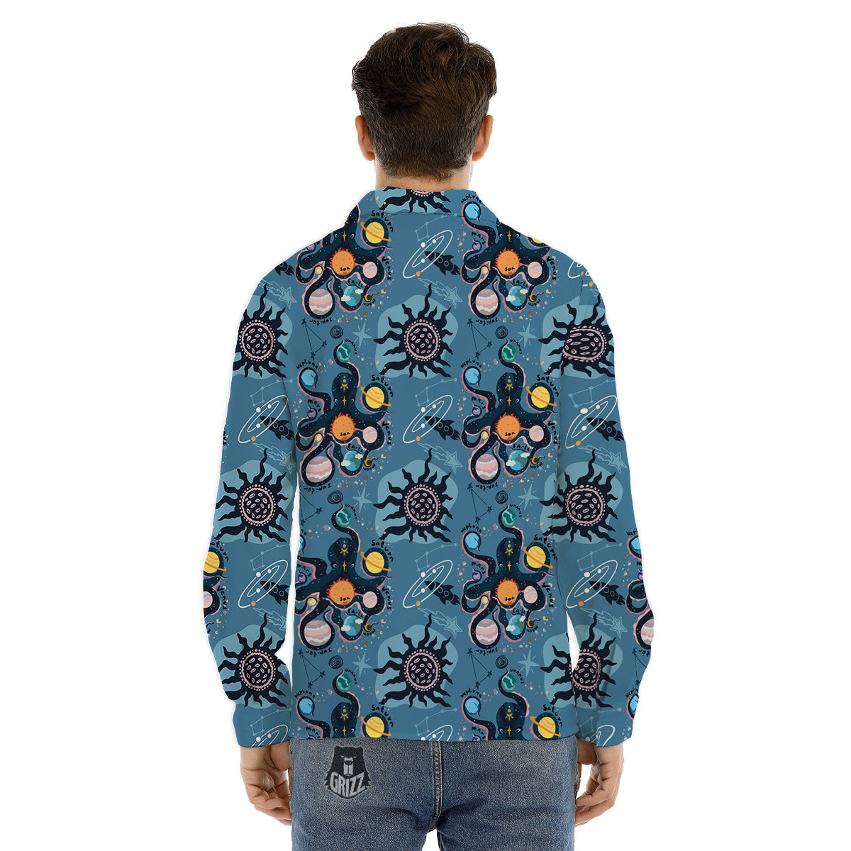 Alien On Planets Print Pattern Men's Dress Shirts-grizzshop
