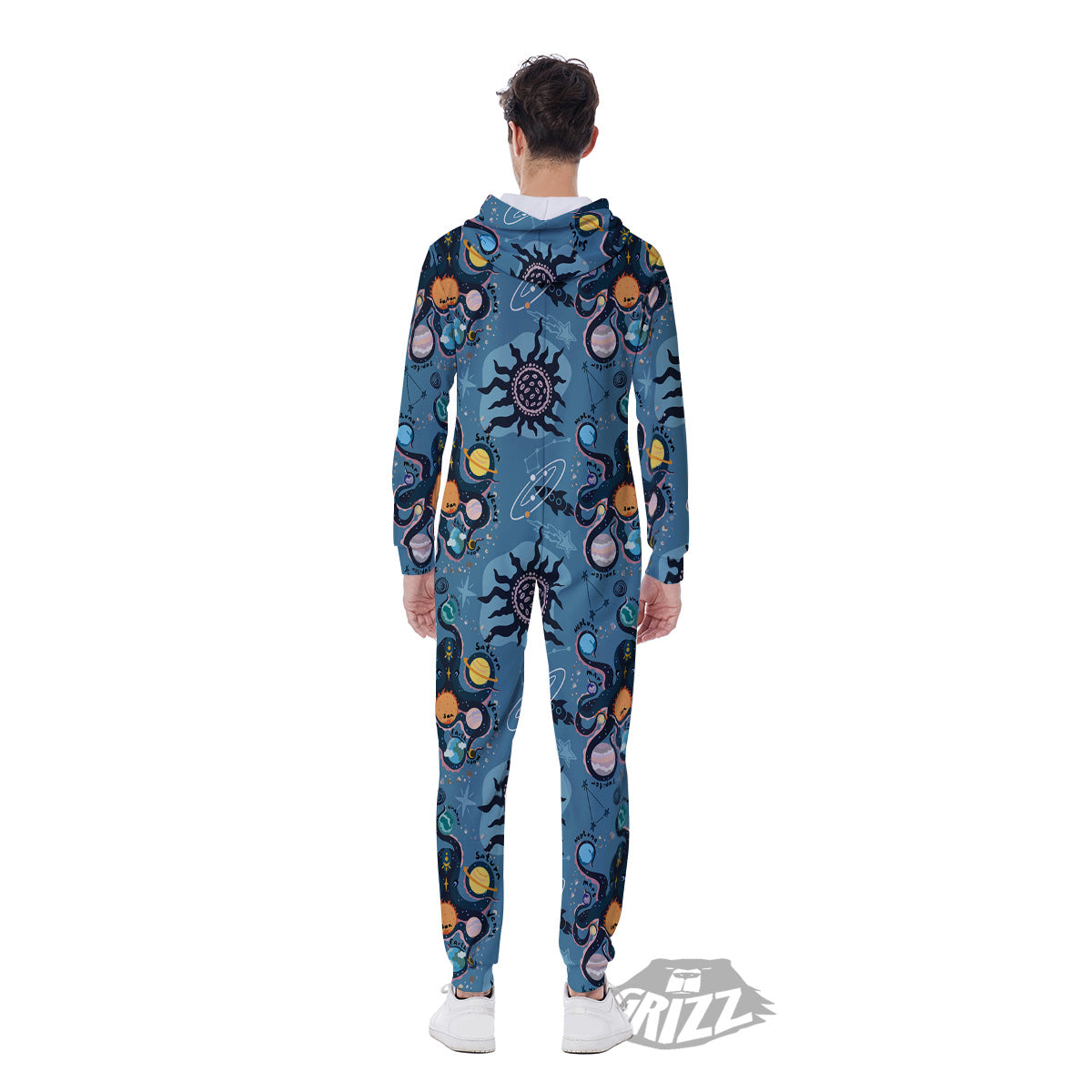 Alien On Planets Print Pattern Men's Jumpsuit-grizzshop