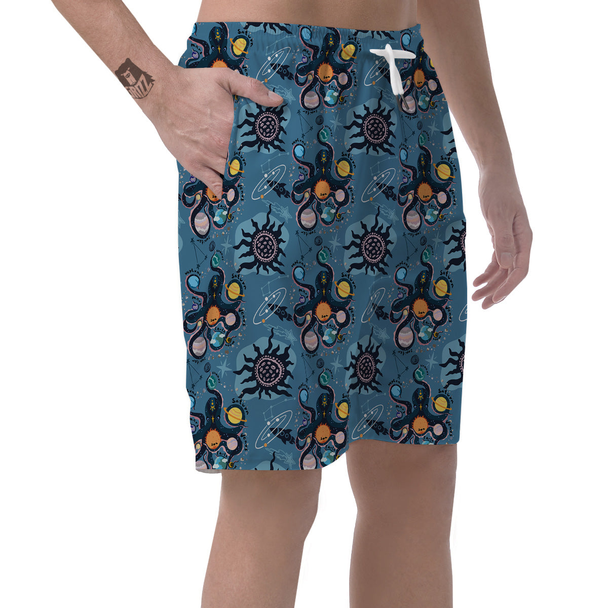 Alien On Planets Print Pattern Men's Shorts-grizzshop