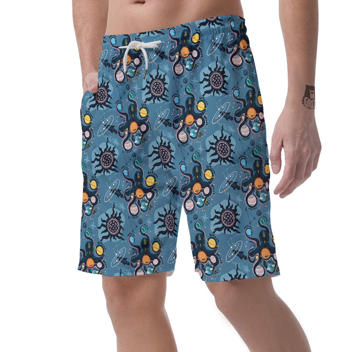 Alien On Planets Print Pattern Men's Shorts-grizzshop
