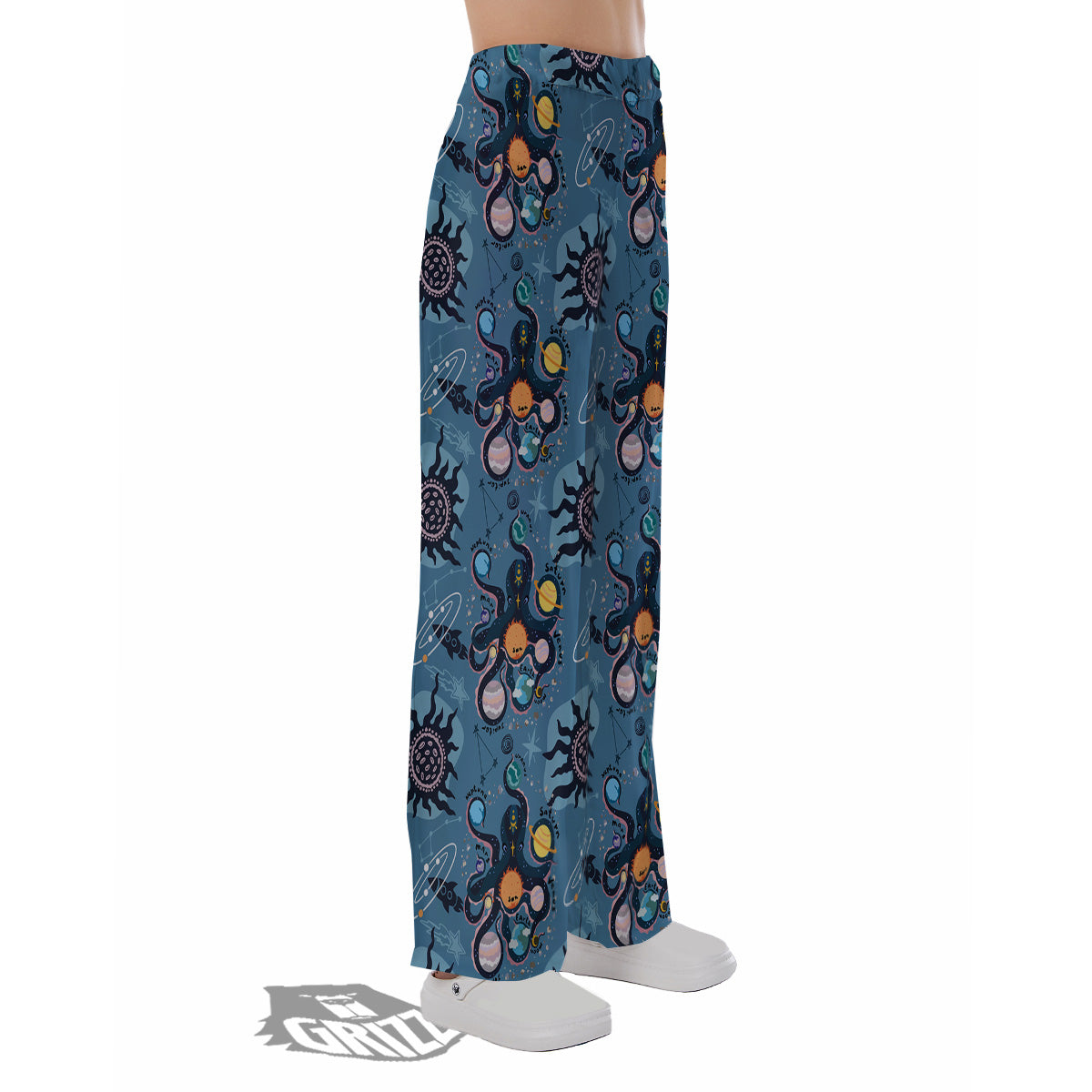Alien On Planets Print Pattern Pajama Pants-grizzshop