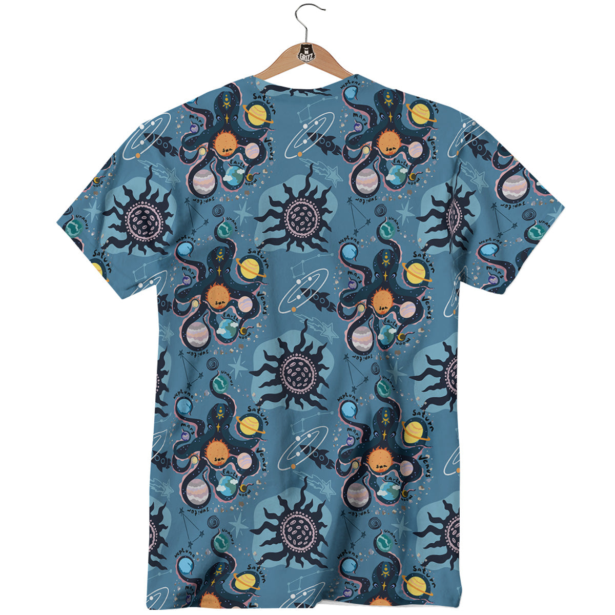 Alien On Planets Print Pattern T-Shirt-grizzshop