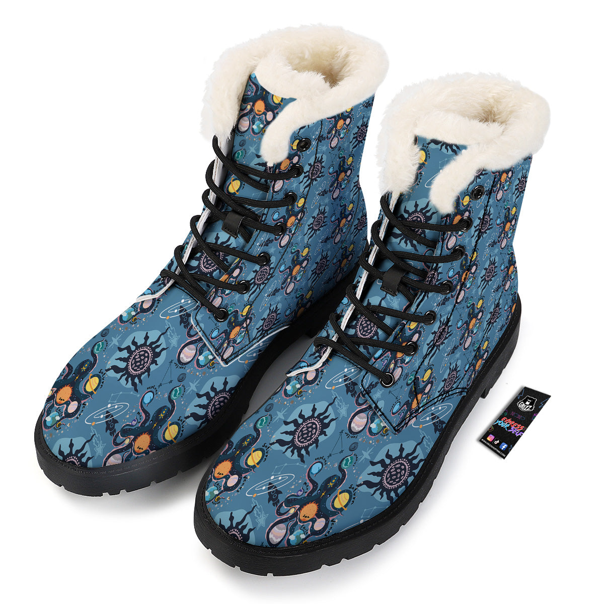 Alien On Planets Print Pattern Winter Boots-grizzshop