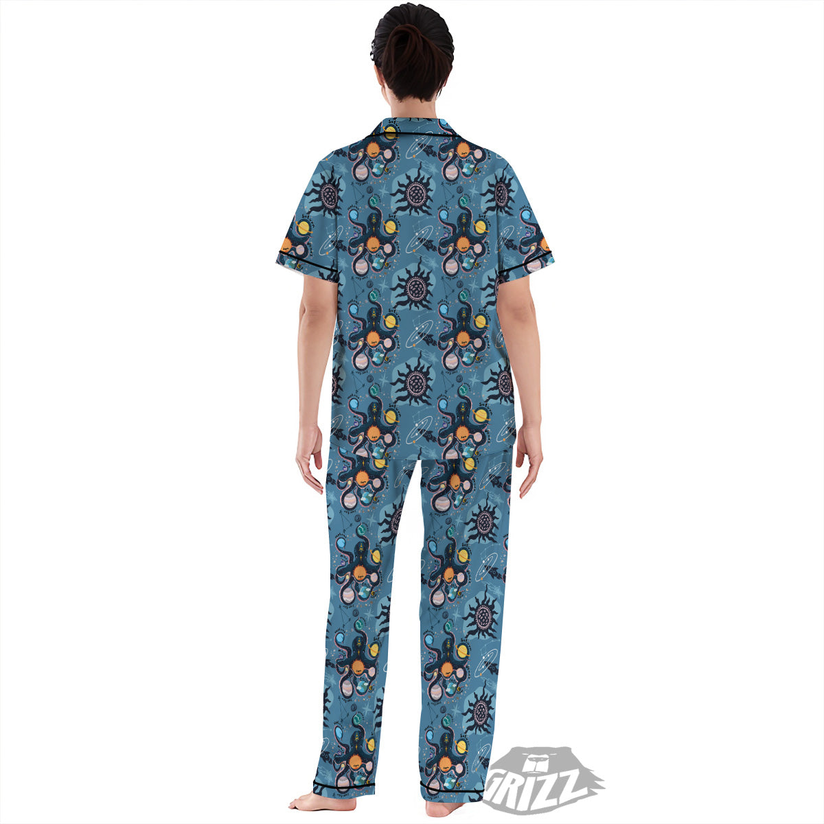 Alien On Planets Print Pattern Women's Pajamas Set-grizzshop