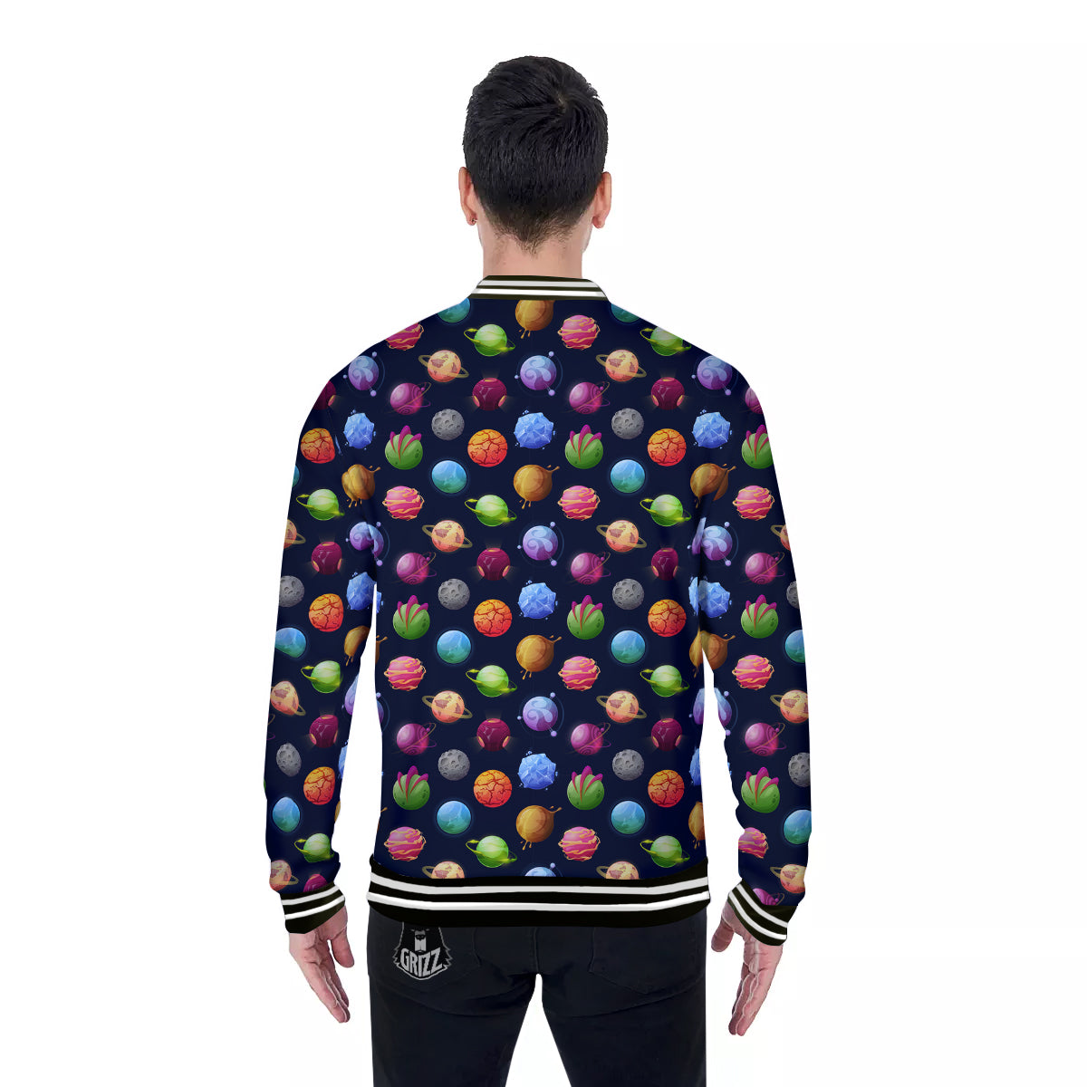 Alien Planets And Stars Print Pattern Baseball Jacket-grizzshop