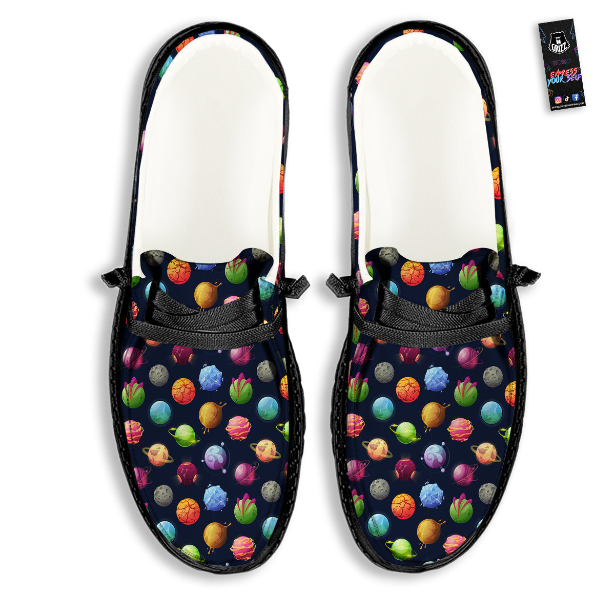 Alien Planets And Stars Print Pattern Black Loafers-grizzshop