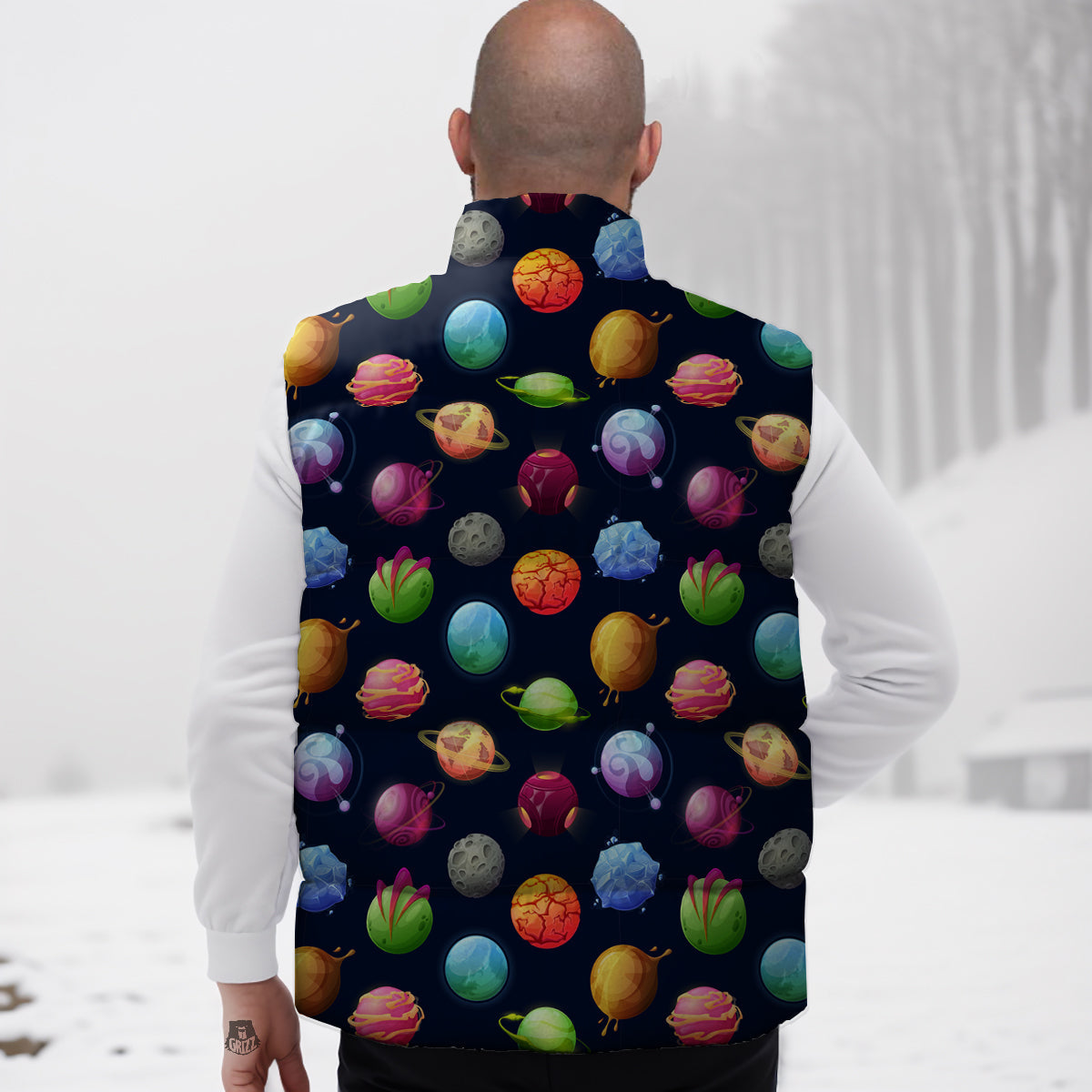 Alien Planets And Stars Print Pattern Down Vest-grizzshop